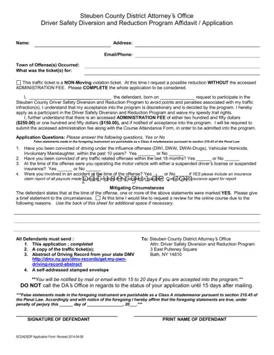 Free Steuben County Driver Diversion Program Form in PDF