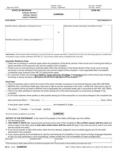Free Summons And Complaint Form in PDF