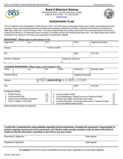Free Supervisory Plan Form in PDF