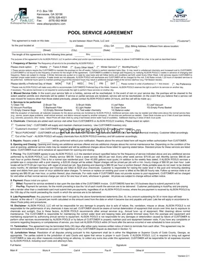 Free Swimming Pool Service Agreement Form in PDF