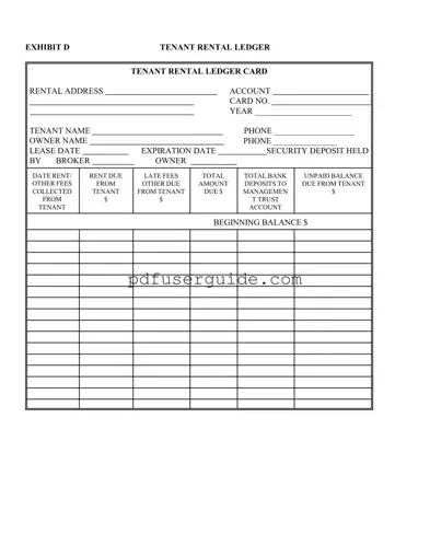 Free Tenant Ledger Card Form in PDF