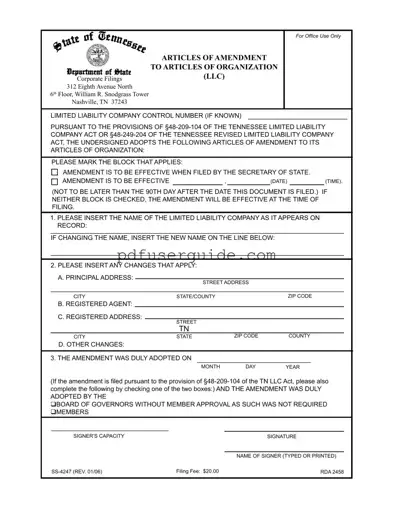 Free Tennessee Ss 4247 Form in PDF