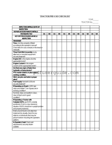 Free Tractor Checklist Form in PDF
