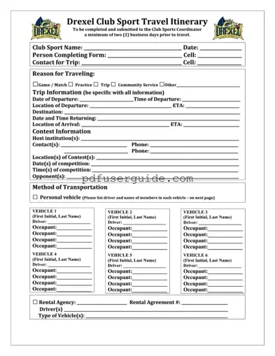 Free Travel Itinerary Form in PDF
