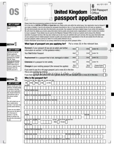 Free Uk Passport Application Form in PDF