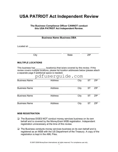 Free Usa Patriot Independent Form in PDF