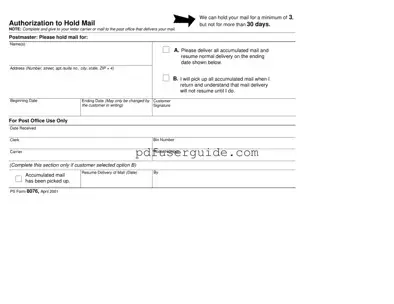 Free Usps Hold Mail Request Form in PDF