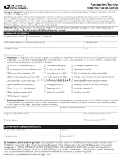 Free Usps Resignation Form in PDF