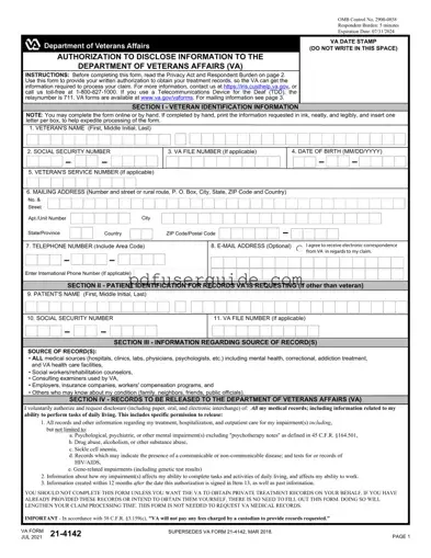 Free Va 21 4142 Form in PDF