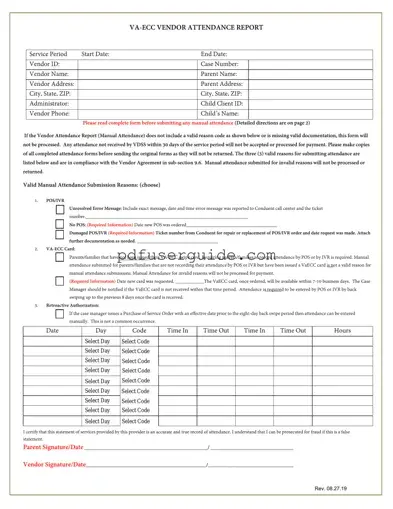 Free Va Ecc Vendor Attendance Report Form in PDF