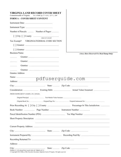 Free Va Land Record Cover Sheet Form in PDF