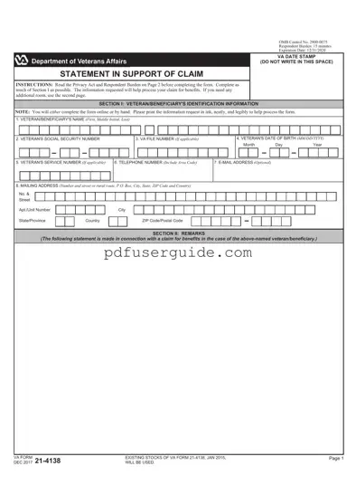 Free VBA VA 21 4138 Form in PDF