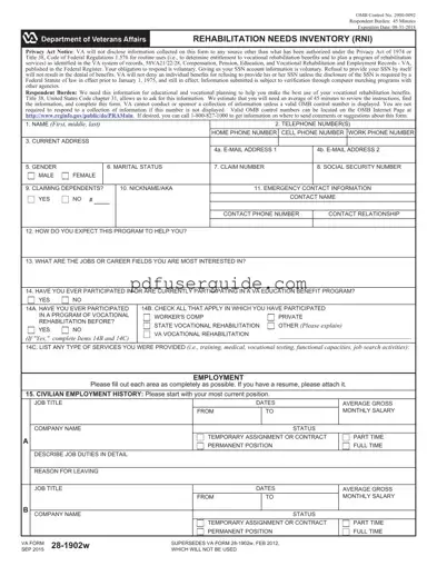 Free VBA VA 28-1902w Form in PDF