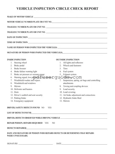 Free Vehicle Circle Check Form in PDF