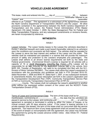 Free Commercial Vehicle Lease Agreement Form in PDF
