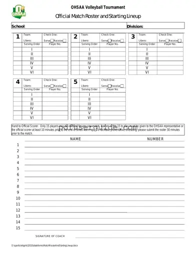 Free Volleyball Official Lineup Form in PDF
