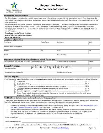 Free Vtr 275 Form in PDF