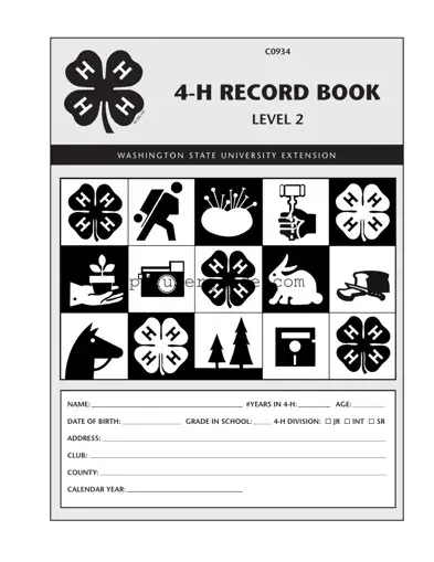 Free Washington 4 H Record Book Form in PDF