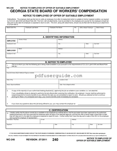 Free Wc 240 Georgia Form in PDF