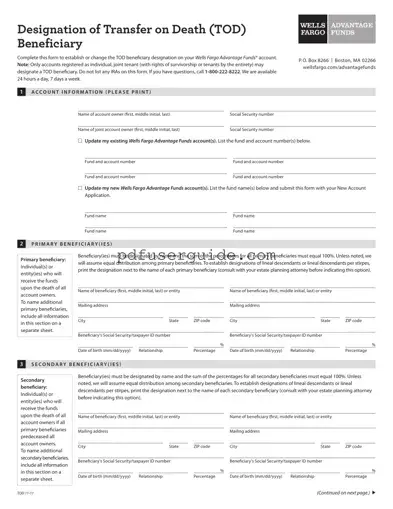 Free Wells Fargo Checking Beneficiary Form in PDF