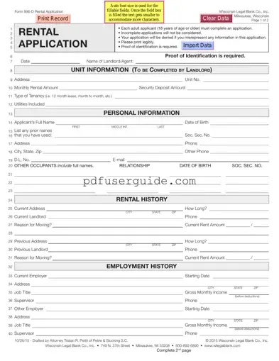 Free Wisconsin Rental Application Form in PDF