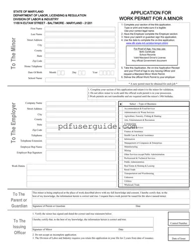 Free Workers Permit Maryland Form in PDF