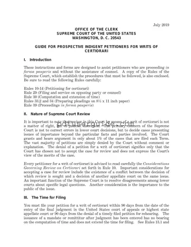 Free Writ Of Certiorari Form in PDF