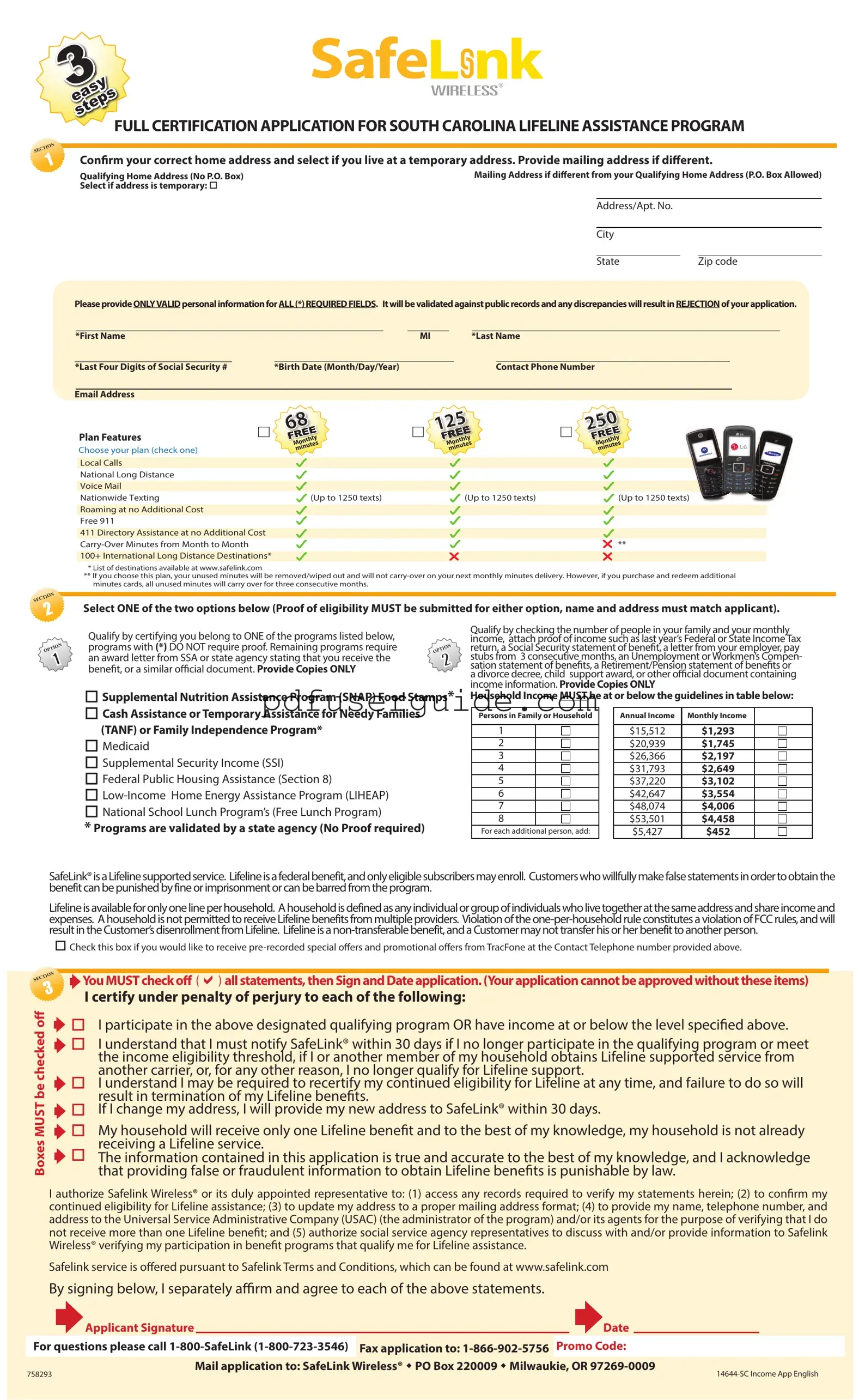 Free Safelink Application Form in PDF