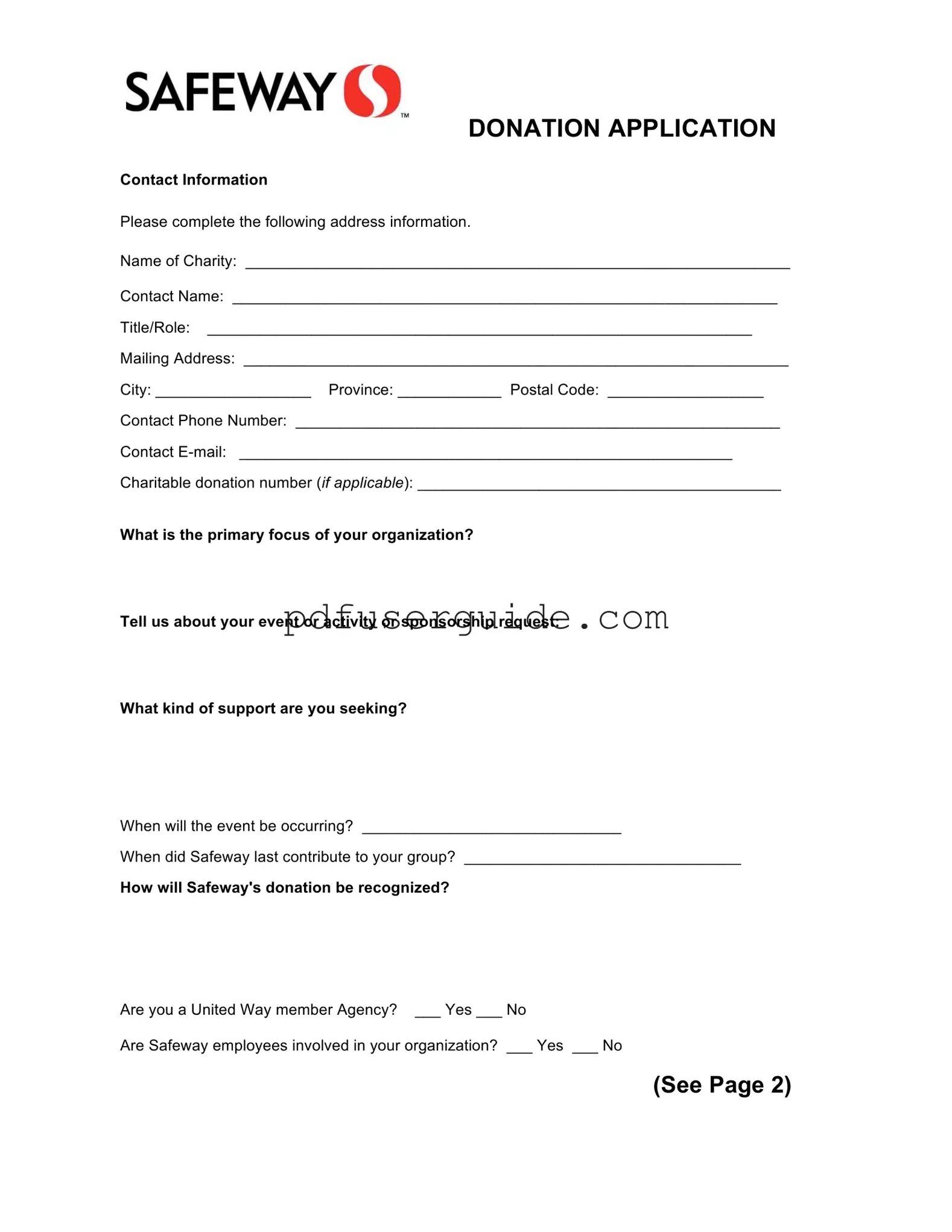 Free Safeway Donation Request Form in PDF