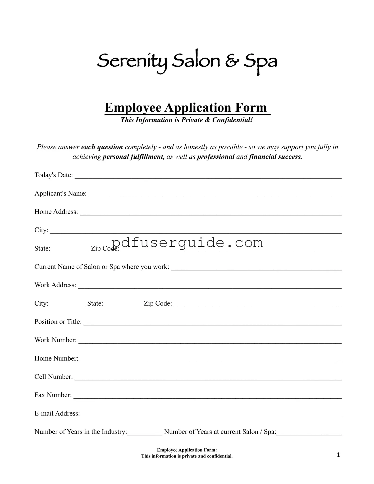 Free Salon Application Form in PDF