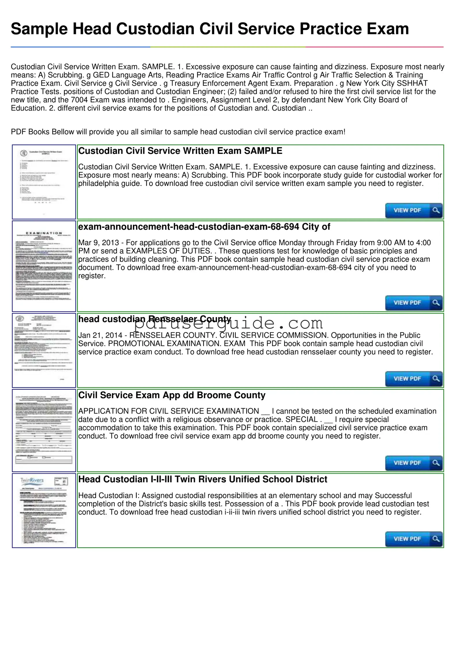 Free Sample Custodian Test Form in PDF