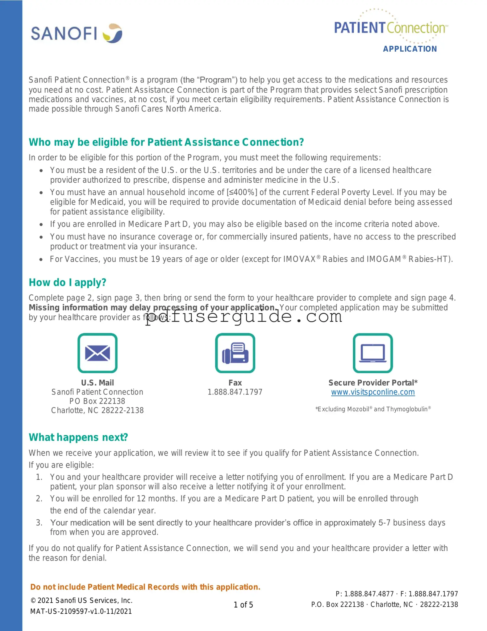 Free Sanofi Patient Assistance Form in PDF