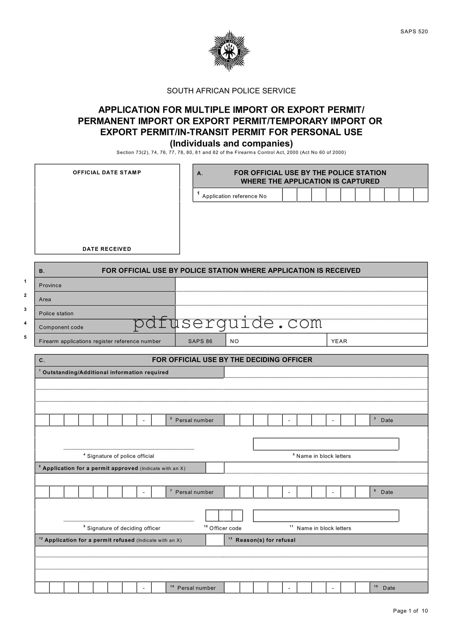 Free Saps 520 Form in PDF