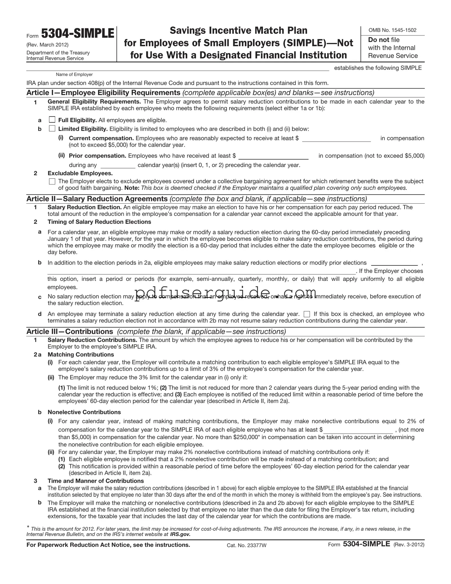 Free IRS 5304-SIMPLE Form in PDF