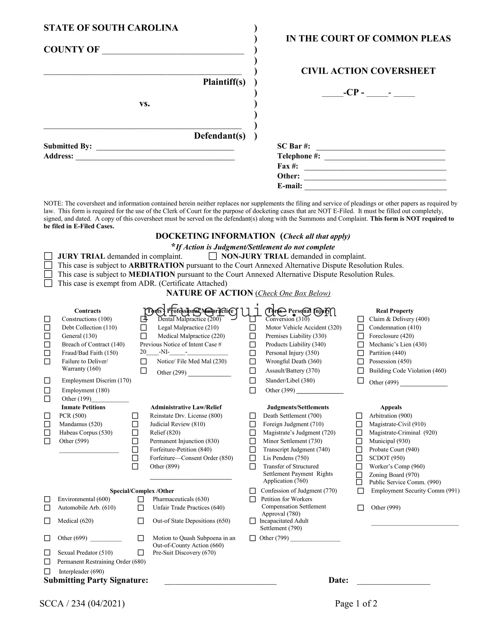 Free Scca 234 Form in PDF