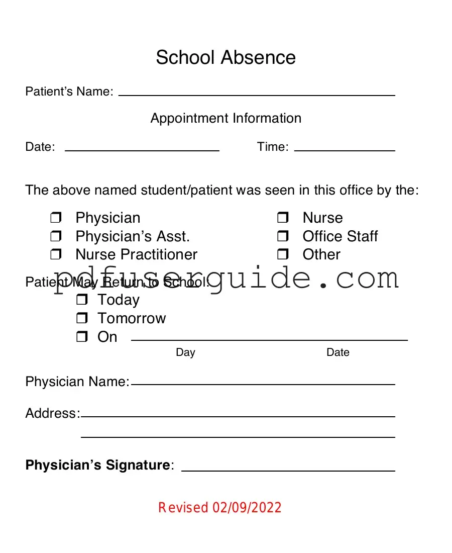 Free School Absence Form in PDF