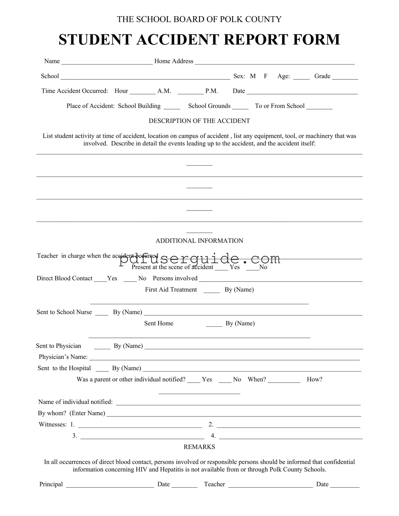 Free School Accident Report Form in PDF