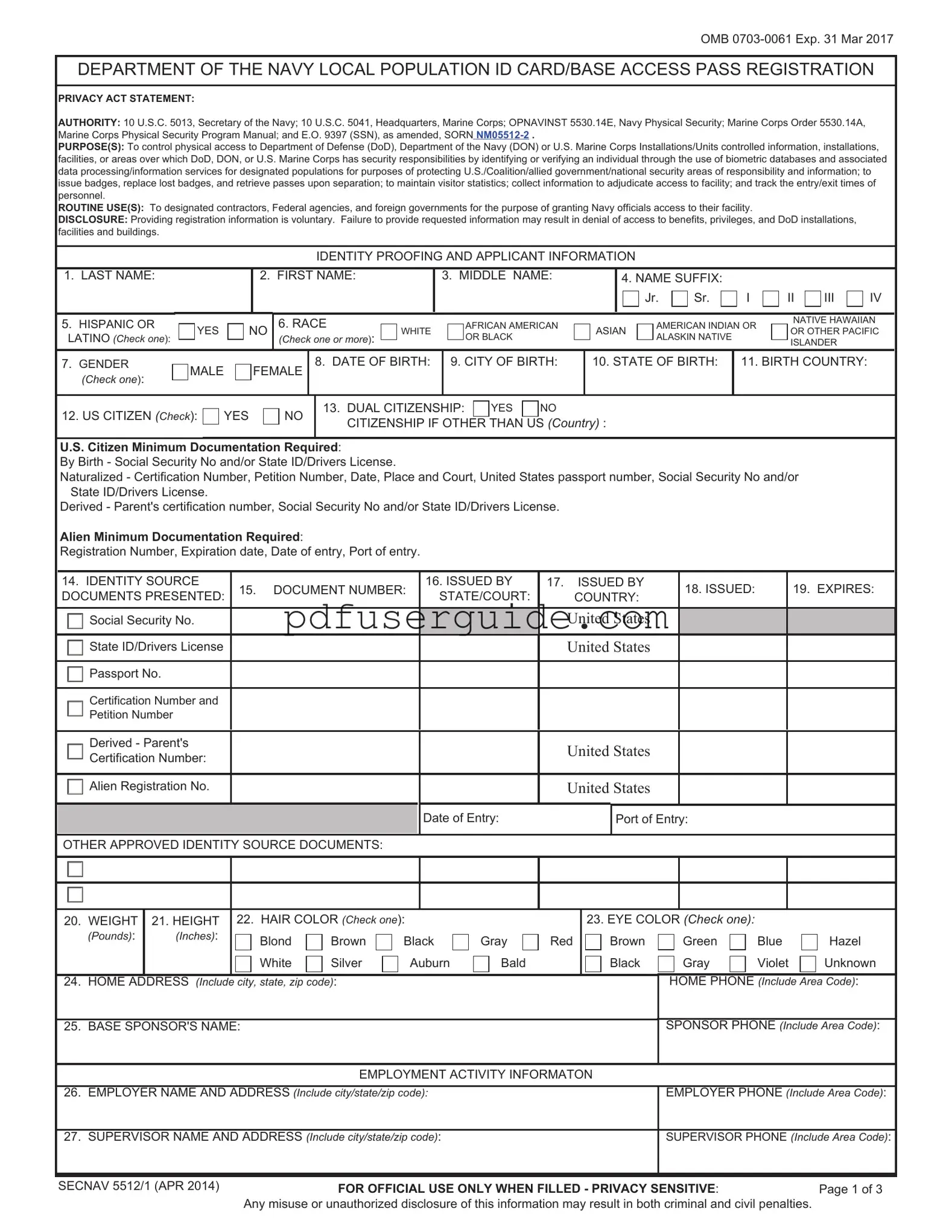 Free Secnav 5512 1 Form in PDF