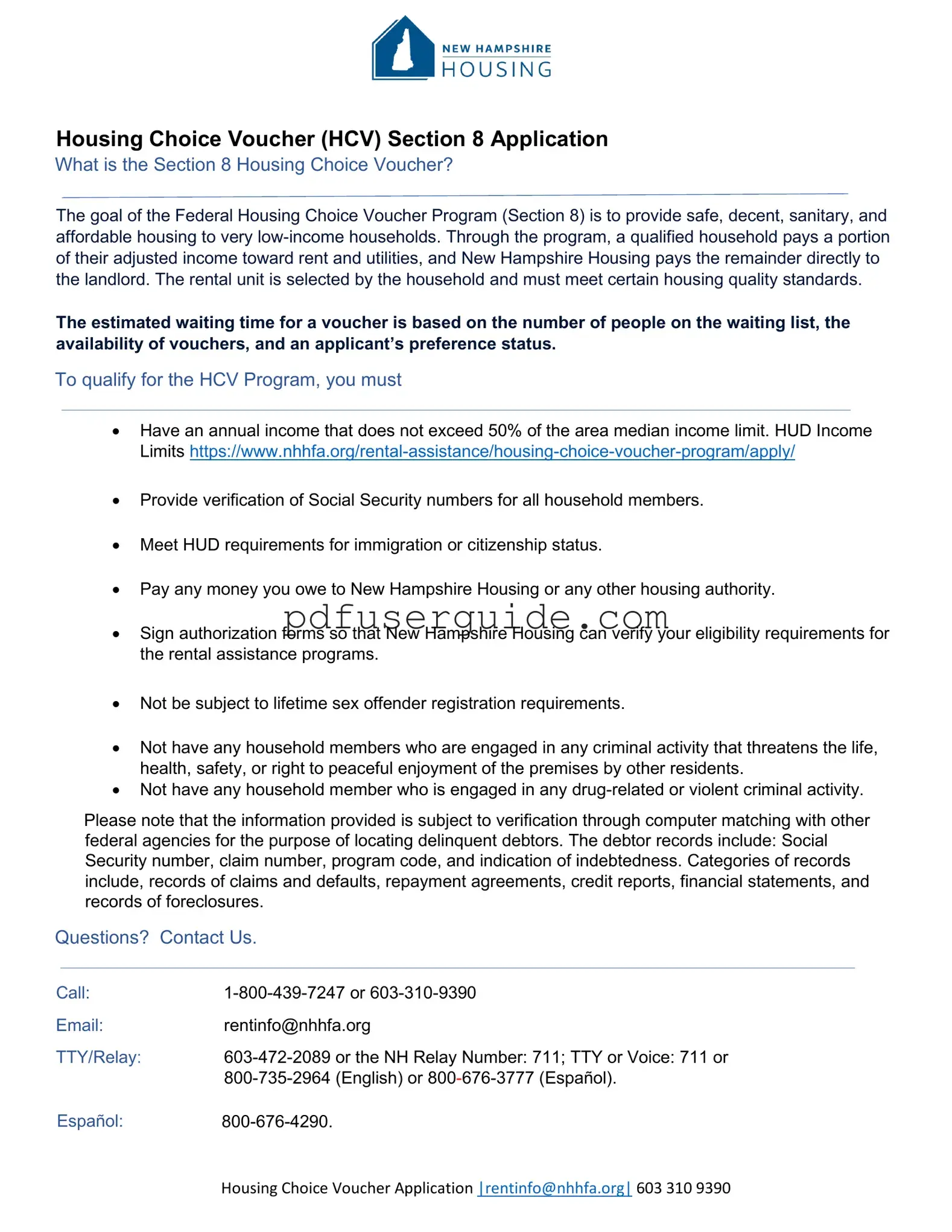 Free Section 8 Application Form in PDF