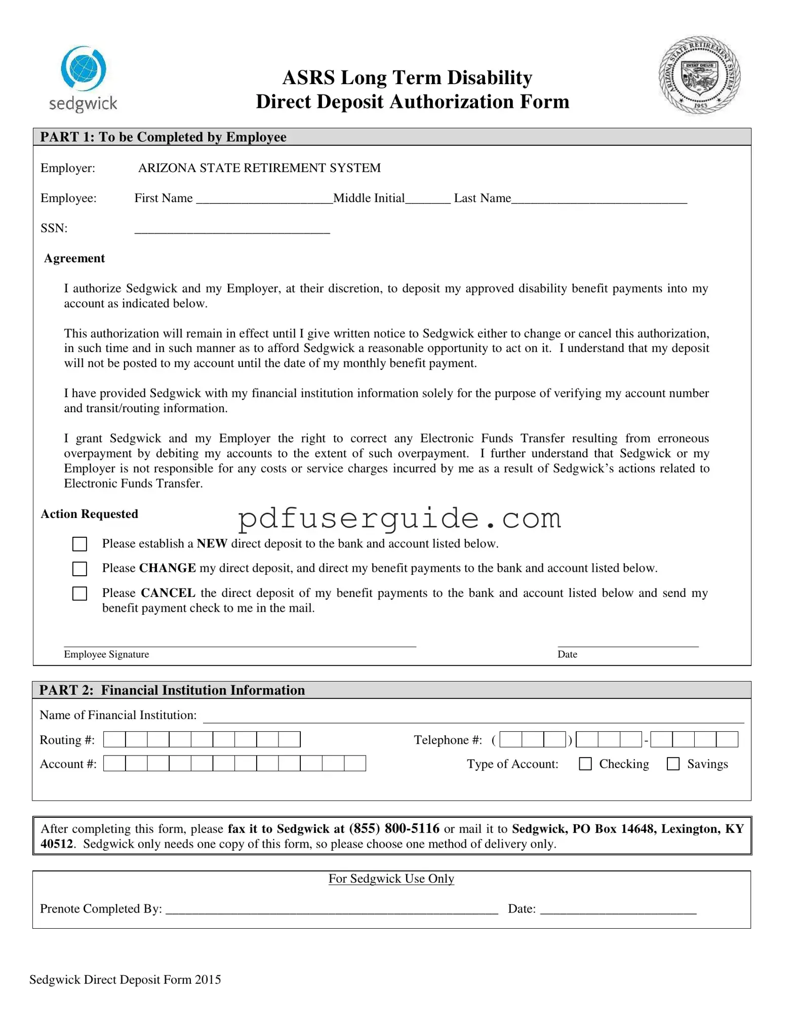 Free Sedgwick Direct Deposit Form in PDF