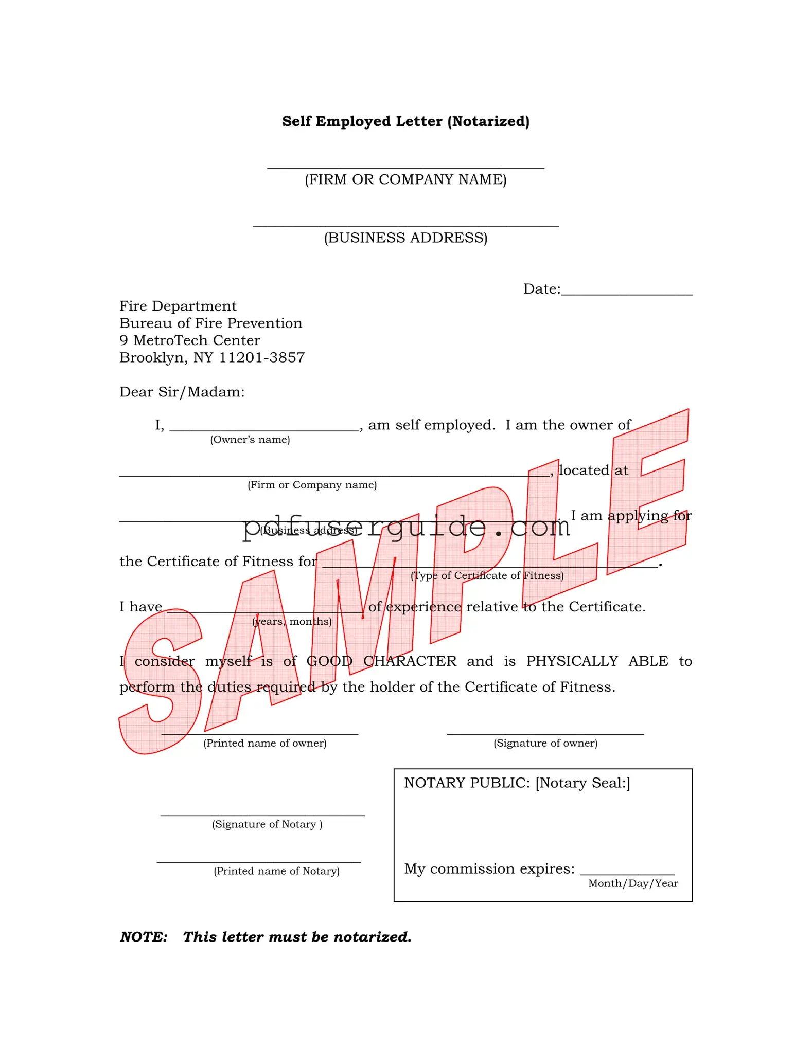 Free Self Employed Letter Form in PDF