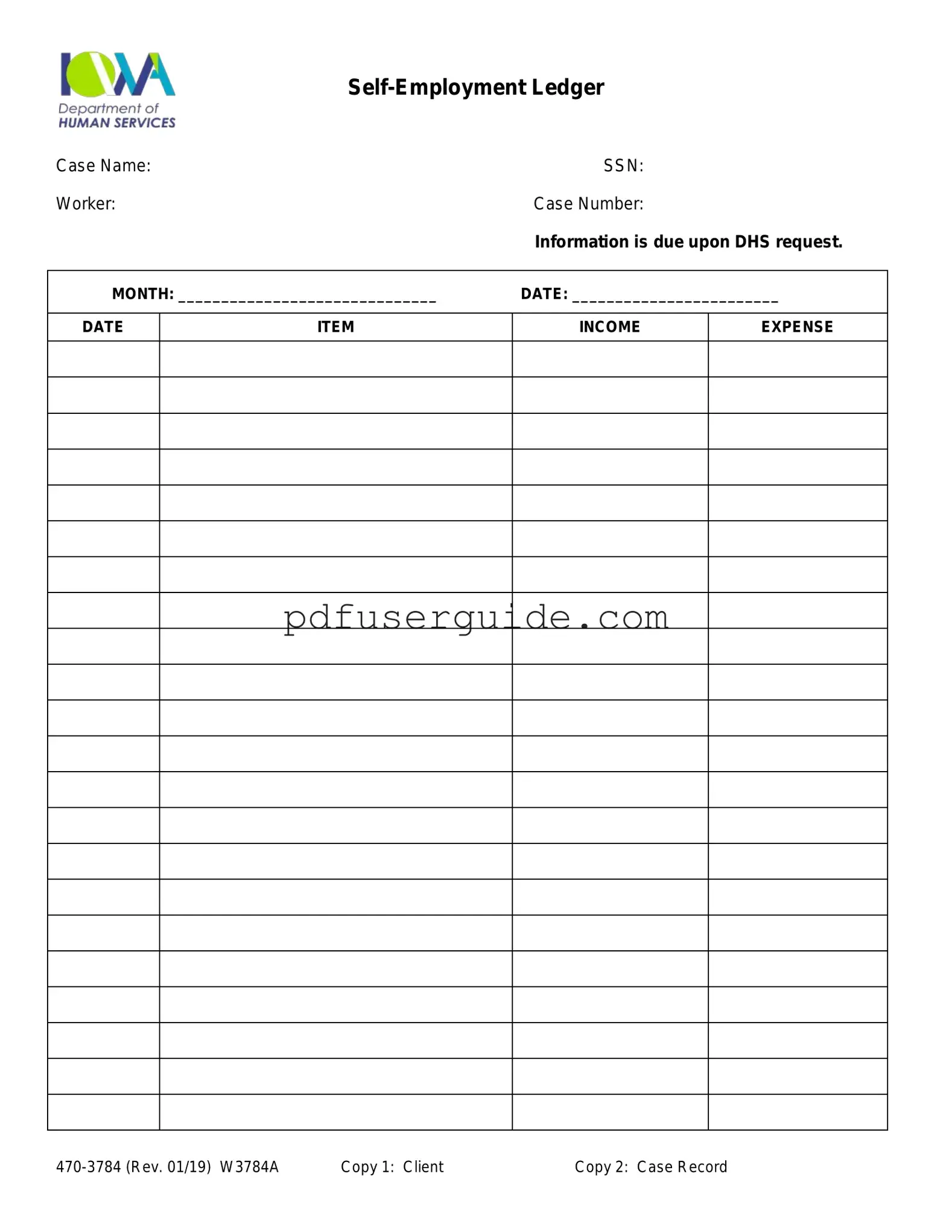 Free Self Employment Ledger Form in PDF
