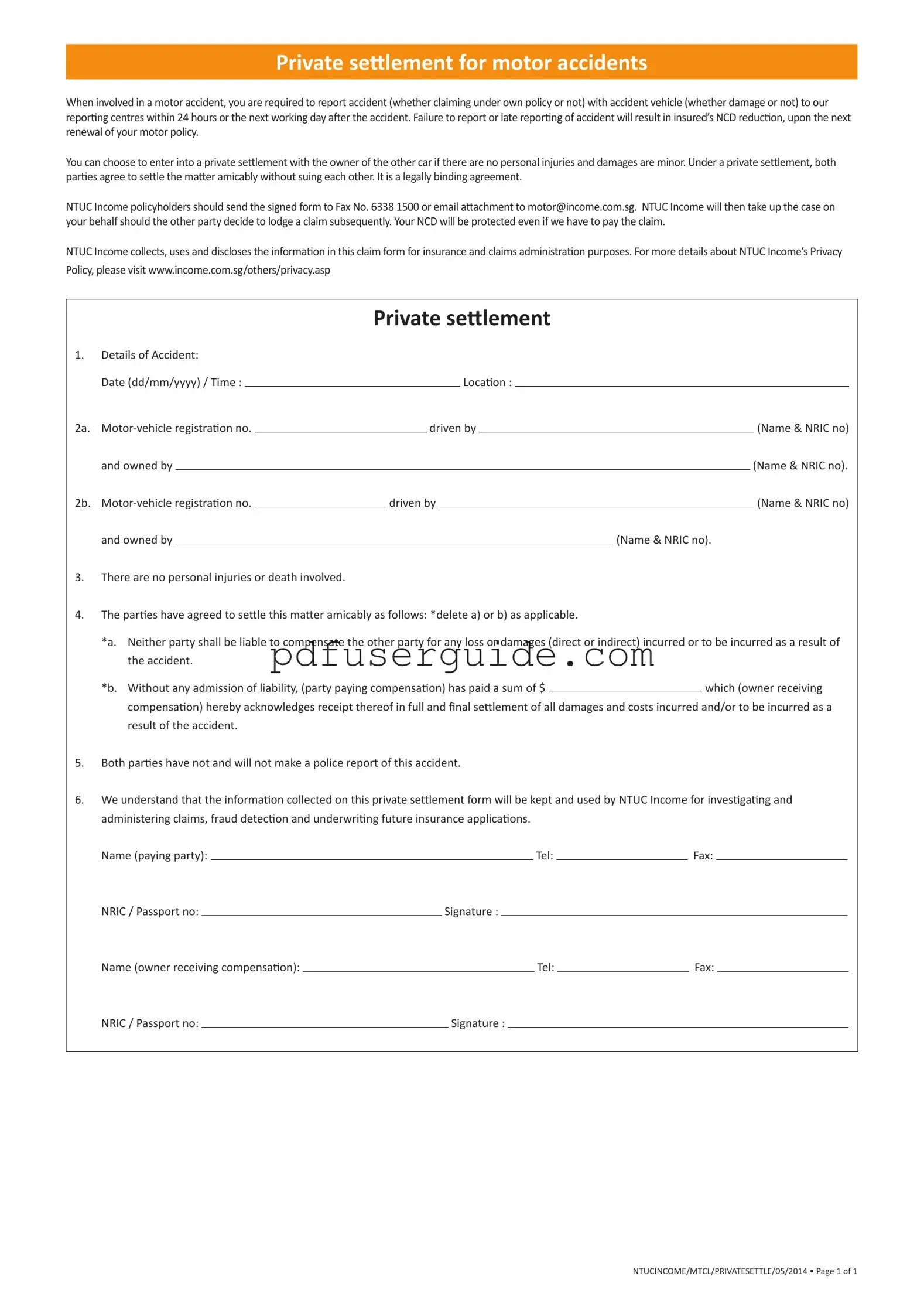 Free Settlement Motor Accident Form in PDF