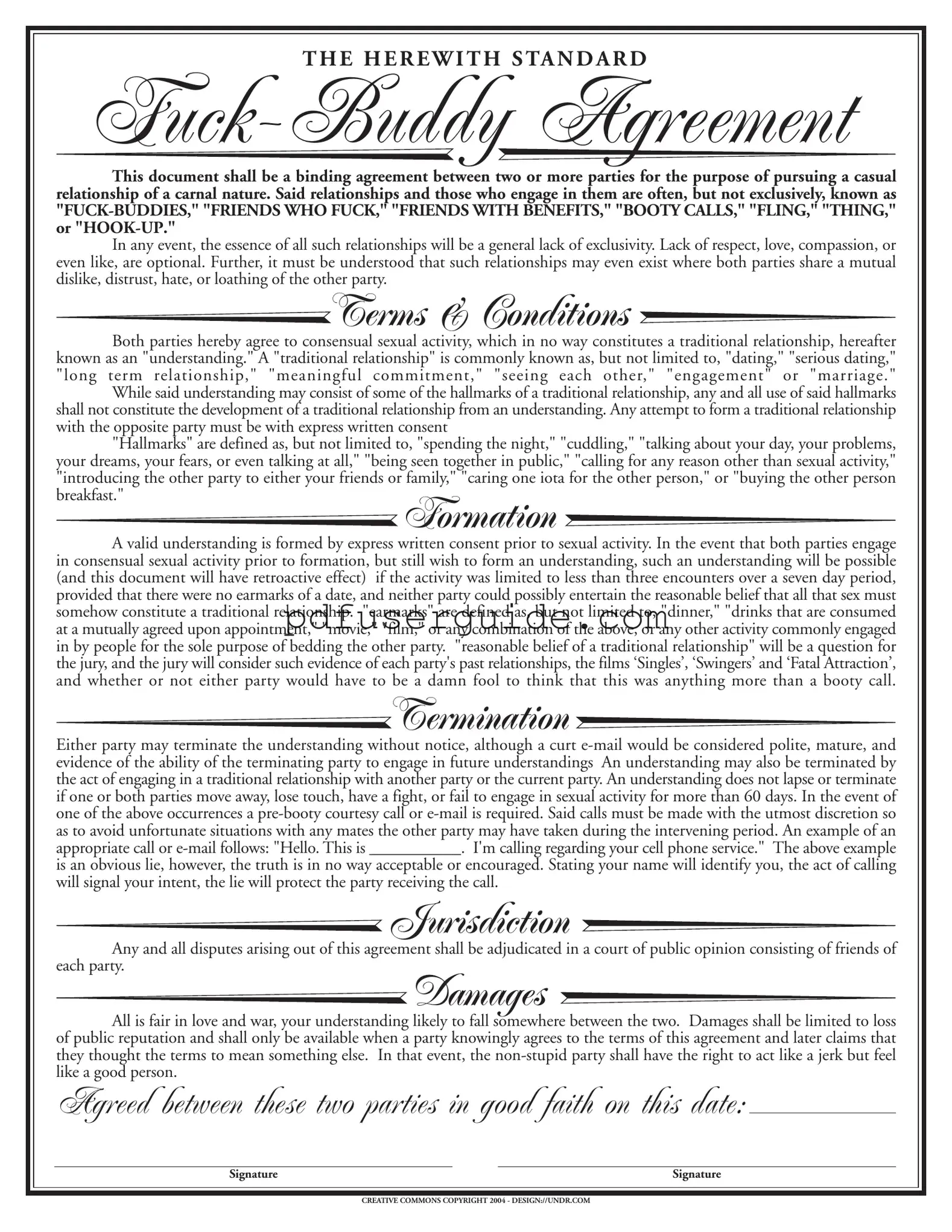 Free Sex Buddy Contract Form in PDF