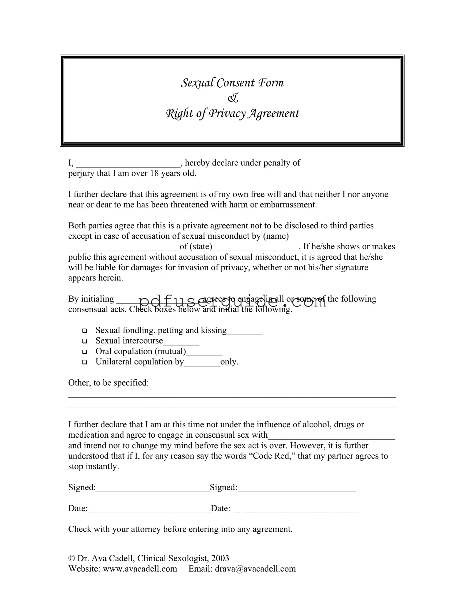 Free Sex Contract Form in PDF