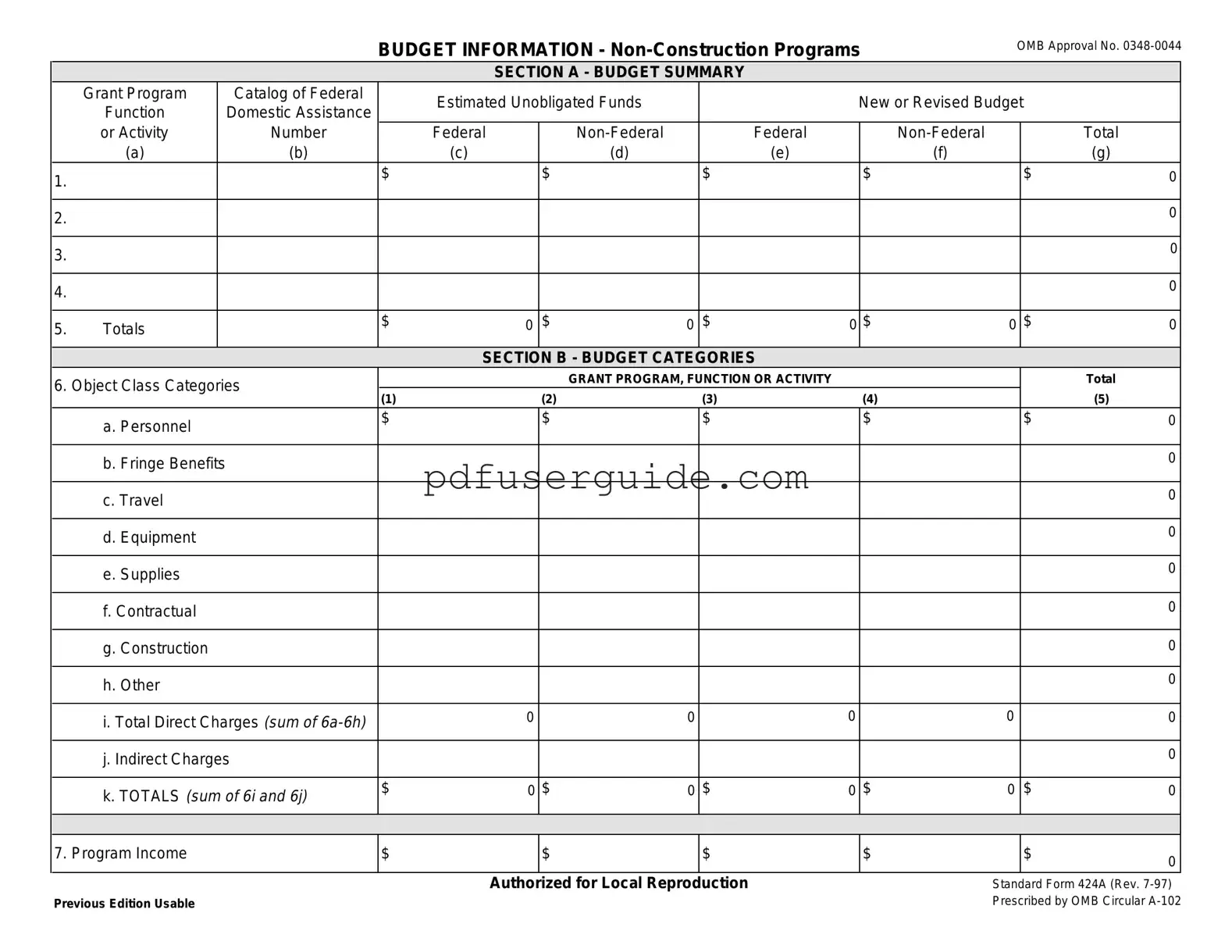 Free Sf 424A Form in PDF
