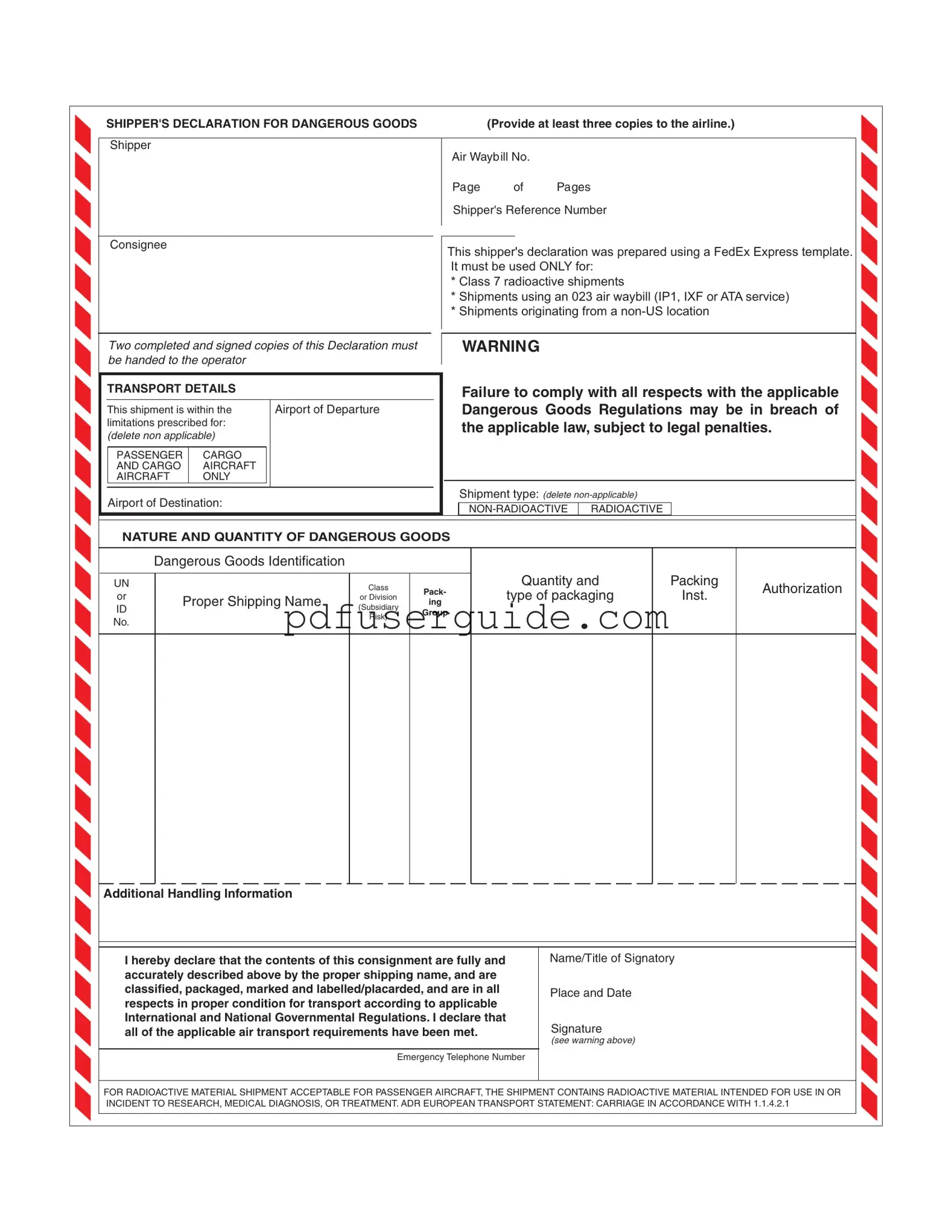 Free Shipper Export Declaration Form in PDF