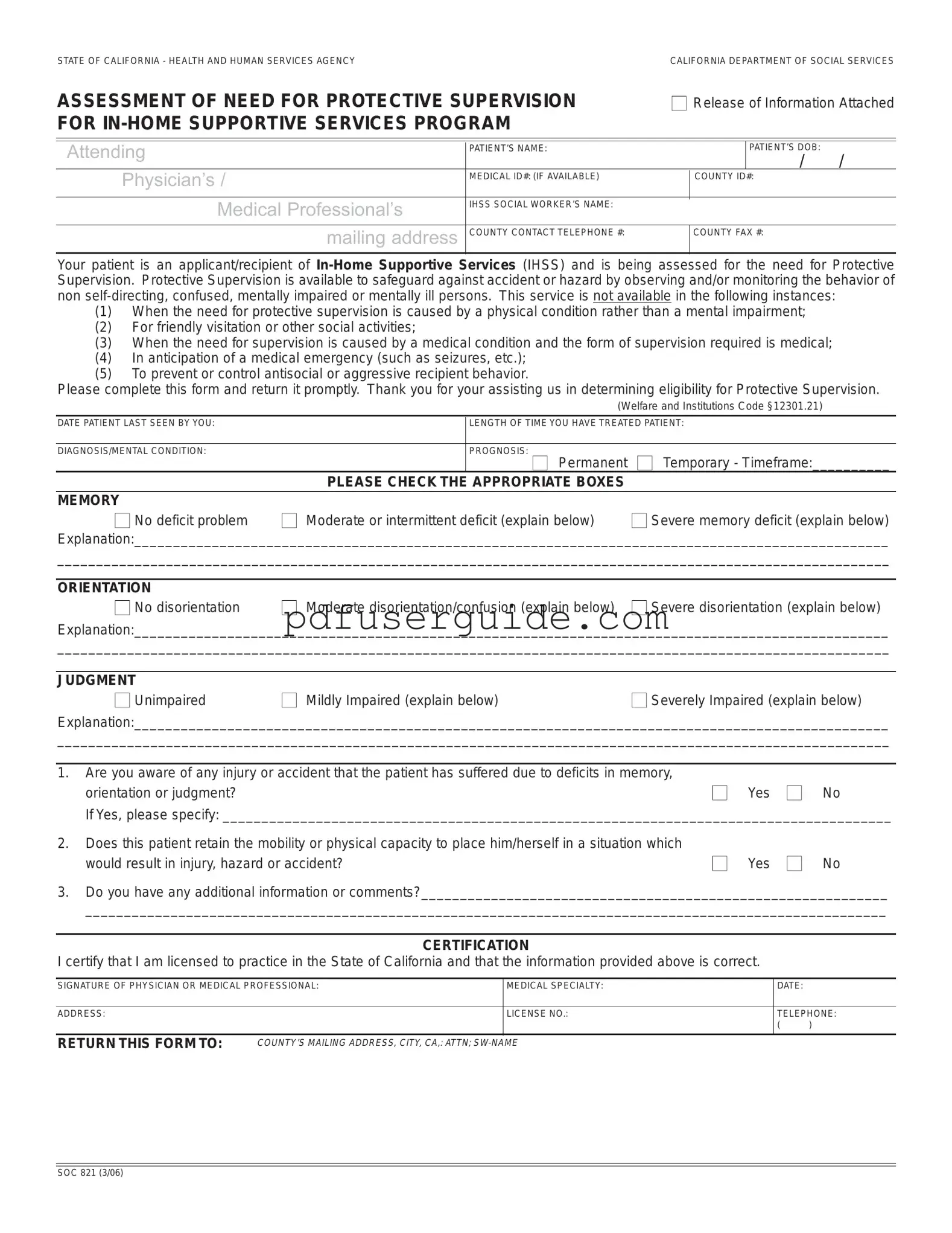 Free Soc 821 Form in PDF