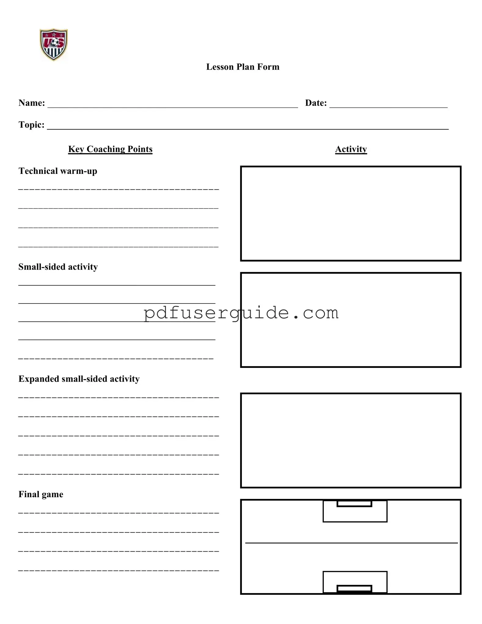 Free Soccer Training Session Plan Form in PDF