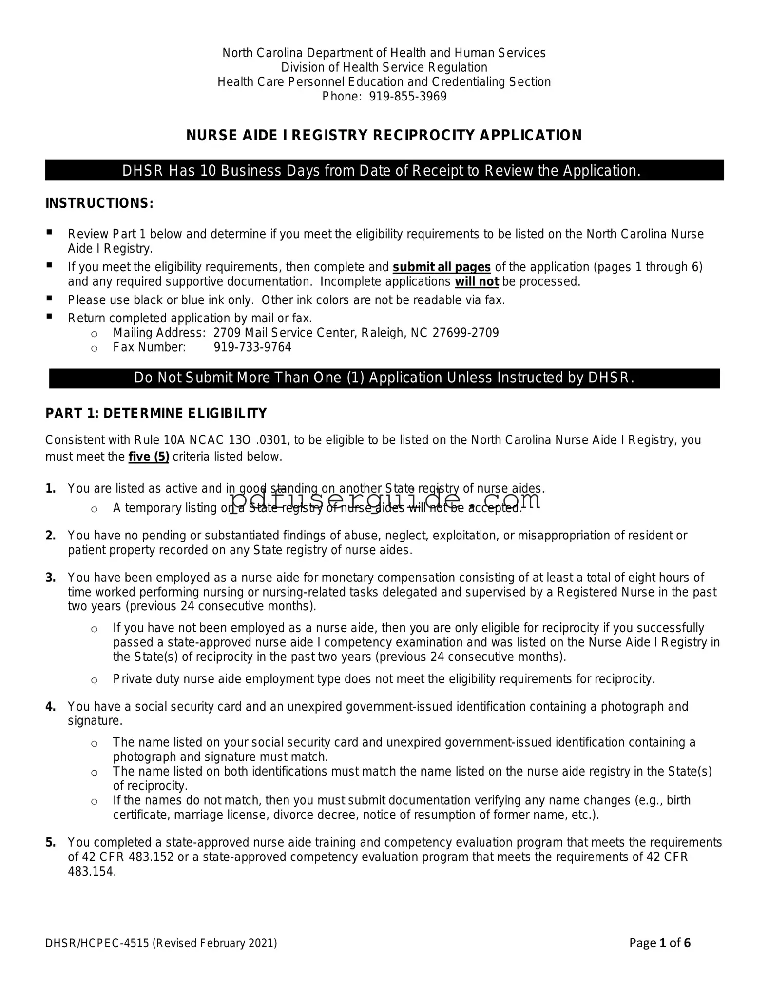 Free South Carolina Nurse Aide Form in PDF